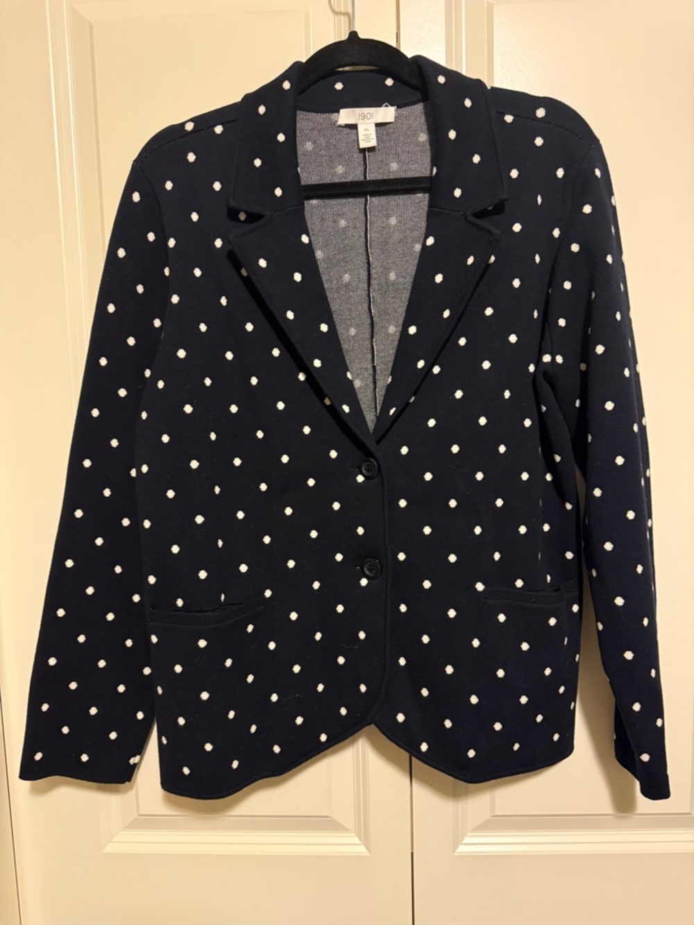 1901 Navy Polka Dot Knit Blazer with White Dots